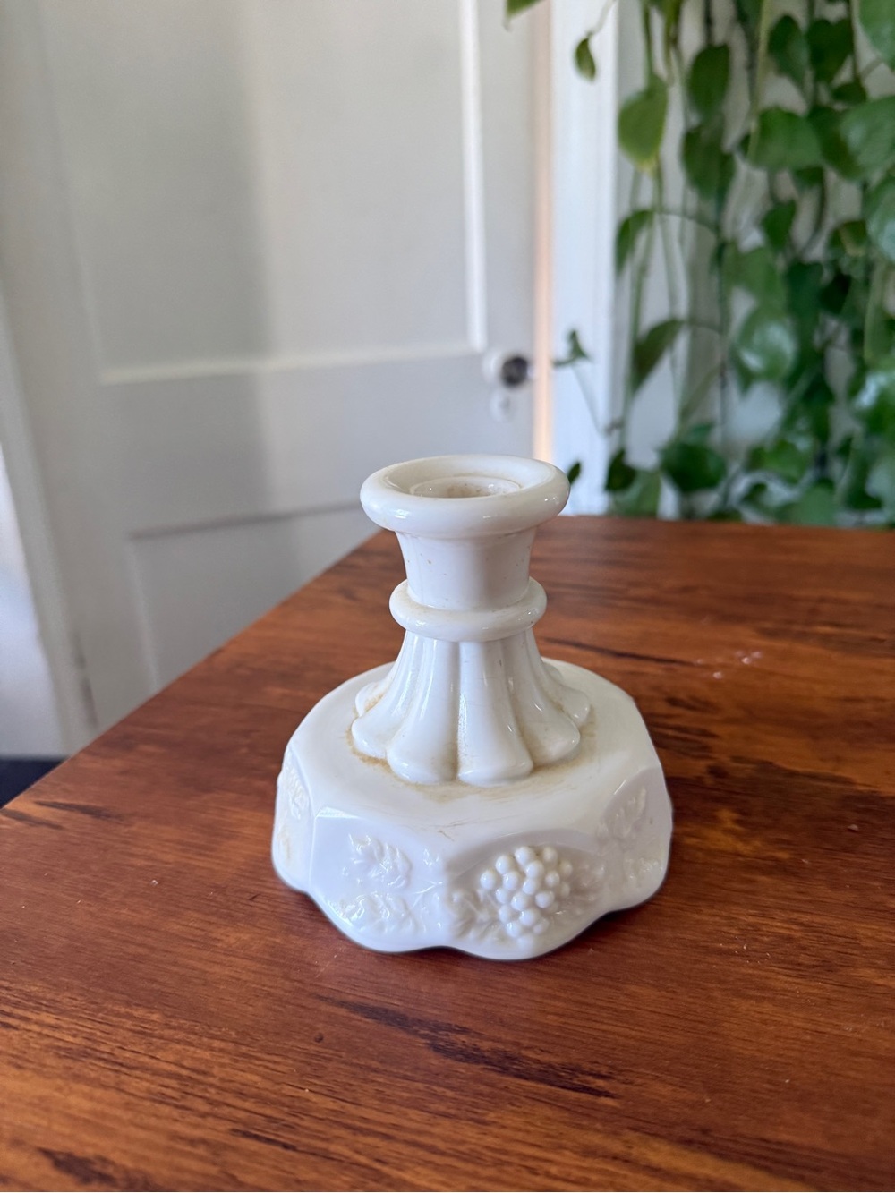 White Milk Glass Decorative Candlestick Holder - Classic Home Accent